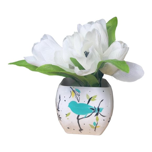 Artisan Other - Libbey Glass Handmade Flower Votive Bowl Decoupaged Heavy Glass Curved Square